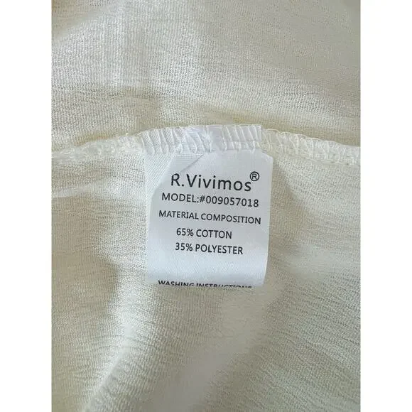 R. Vivimos Dress Womens Small Cream Flowy Boho Sheer Dot Hem - Picture 9 of 9